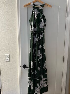 Floral Halter Maxi Dress in Dark Green